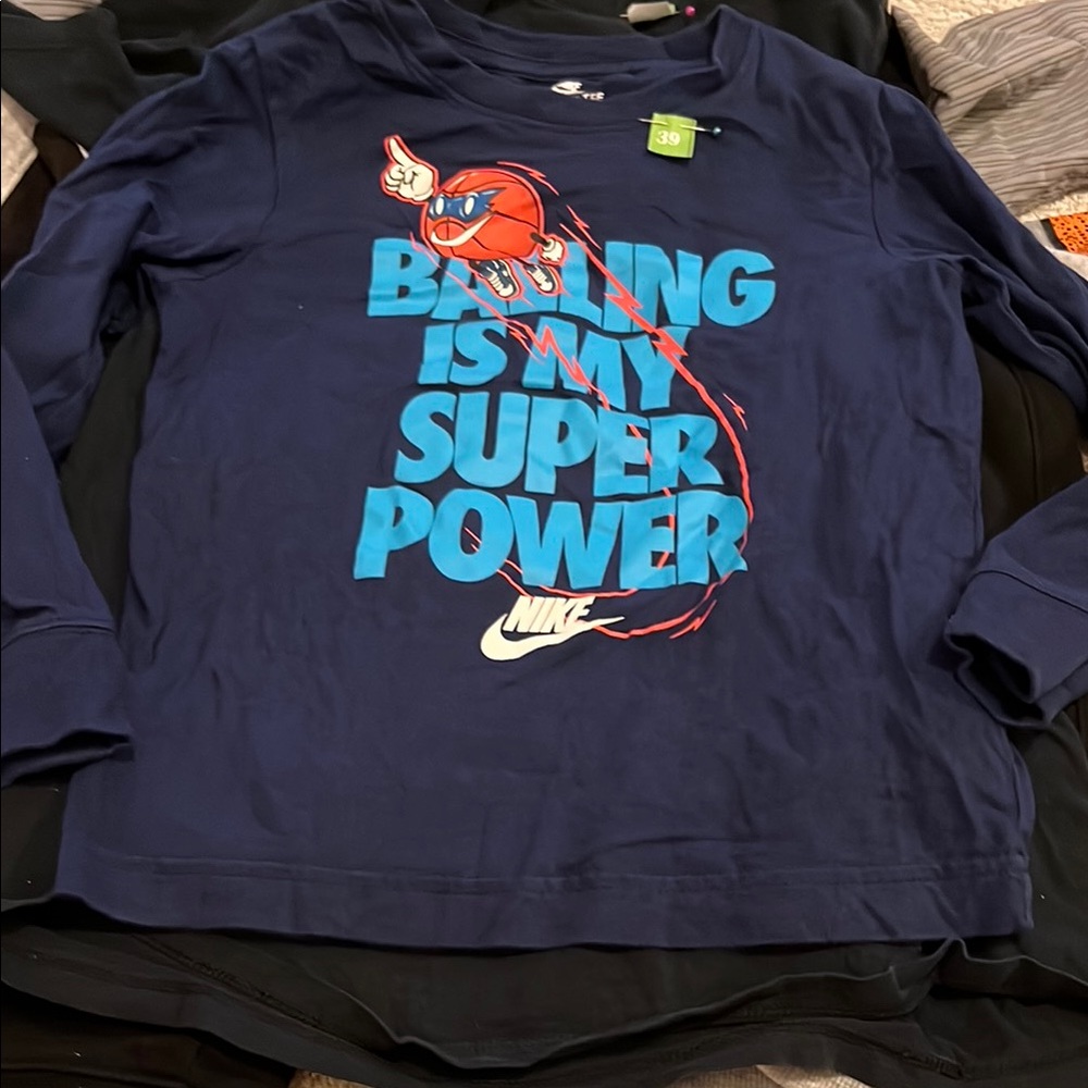 Nike Kids Navy 'Balling is My Super Power' Long Sleeve TeeSize 7